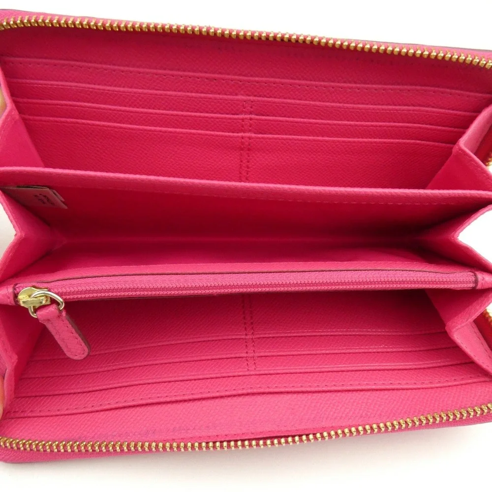 Coach Signature Pink Debossed Patent Leather Accordion Zip Around Wallet F53126